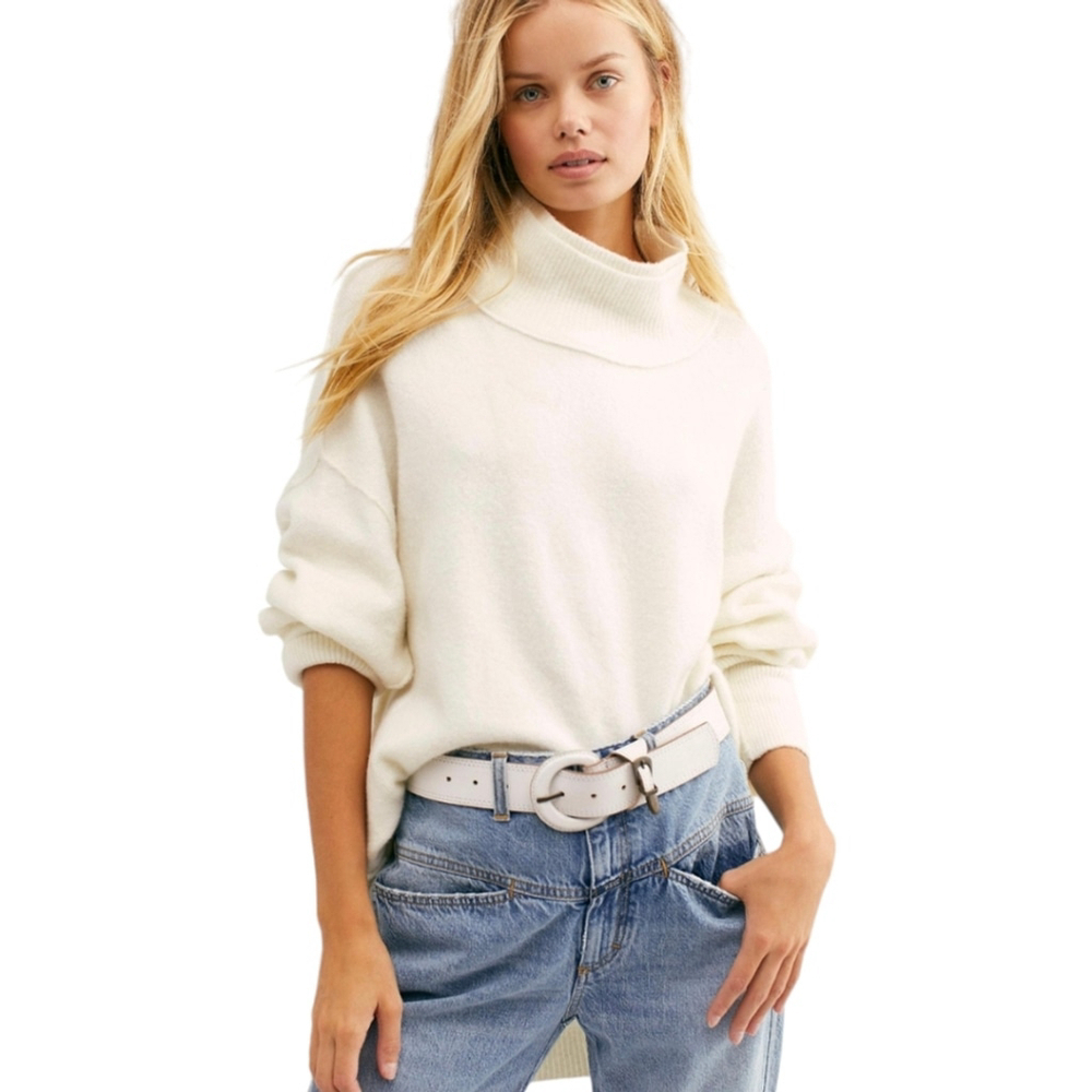 Free People Afterglow Mock Neck Sweater Tunic Oversized Slouchy XS Runs Big!